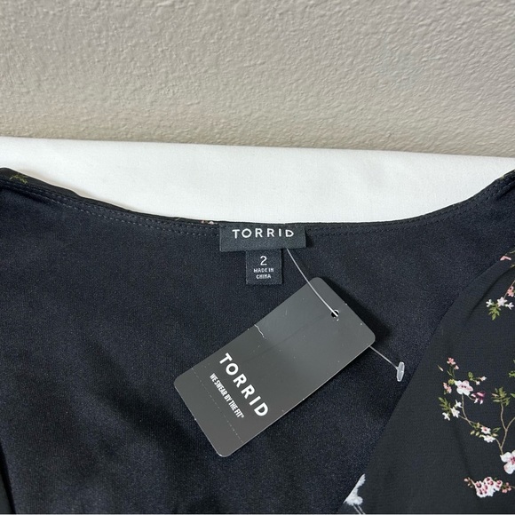 Torrid Black Floral Birds Print Chiffon Ruffled Wrap Versatile  Dress 2/2X/18-20 - Picture 9 of 16
